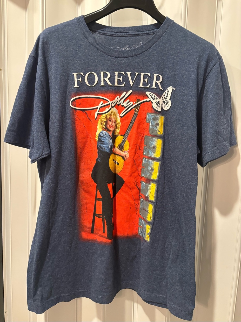 Forever Dolly Graphic Tee - Blue with Red & Yellow Print Size Large
